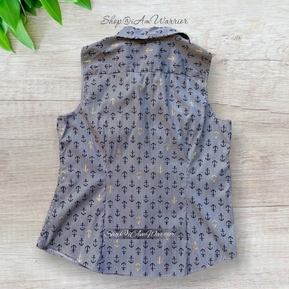 Charter Club pinstripe anchor print collared sleeveless button down top - Picture 9 of 11